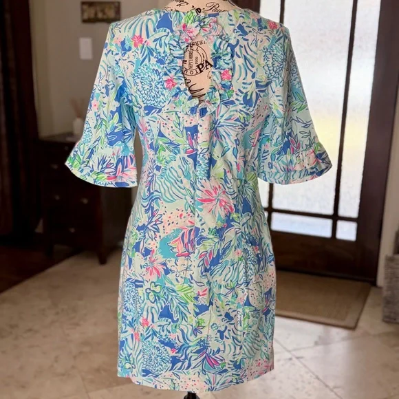LILLY PULITZER | Fiesta Stretch Dress in Coastal Blue/Lion Around, size 2 - Picture 2 of 9